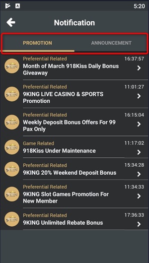 5 Steps to Check 9KING Promotion in Notification-3
